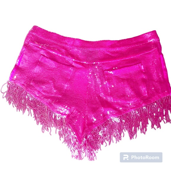 ADIDAS IVY PARK PINK SEQUIN SHORTS WITH FRINGE (PLUS SIZE) SIZE 2X NWT - Picture 4 of 12